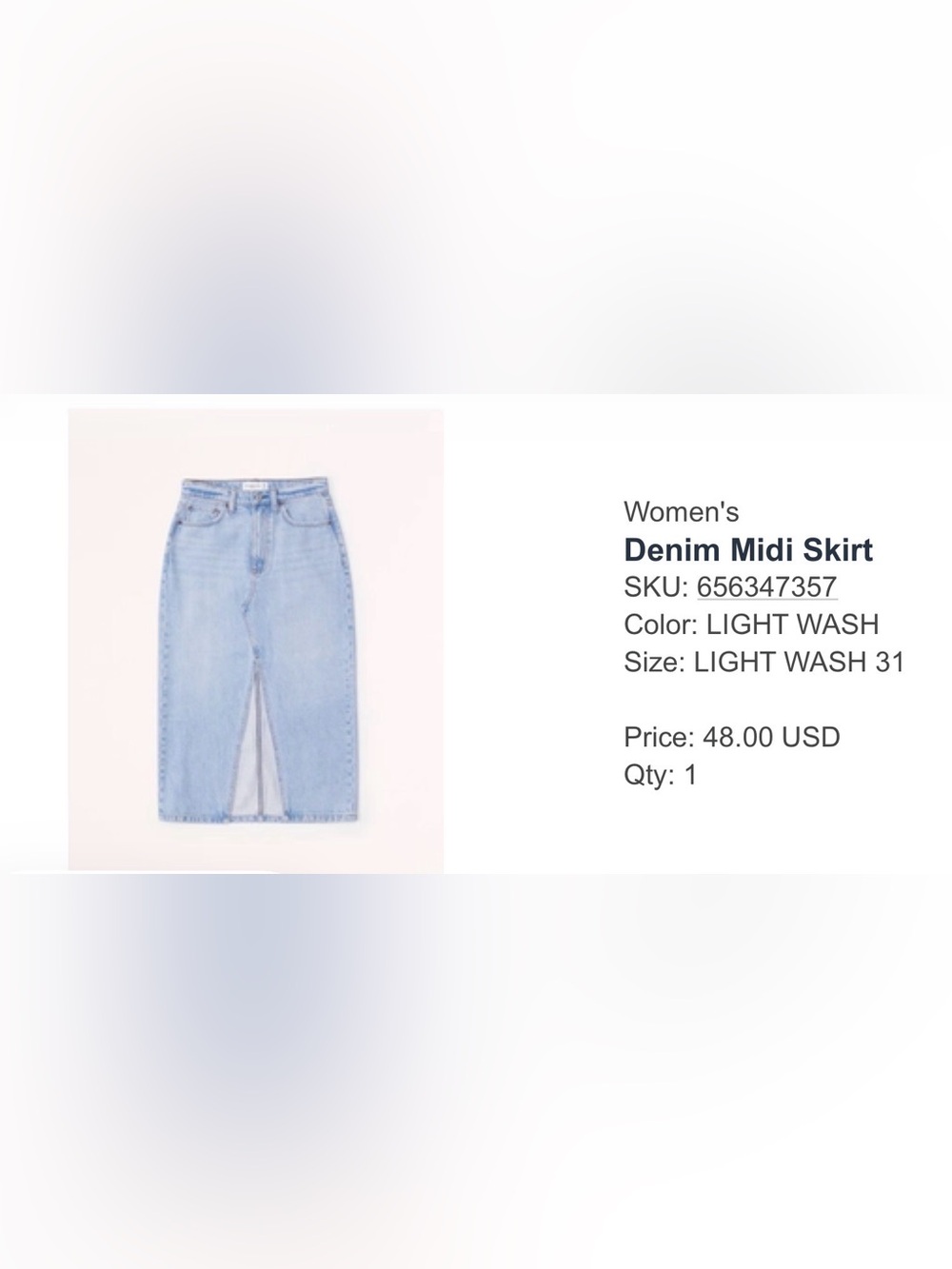 Abercrombie & Fitch Light Blue Denim Midi Skirt